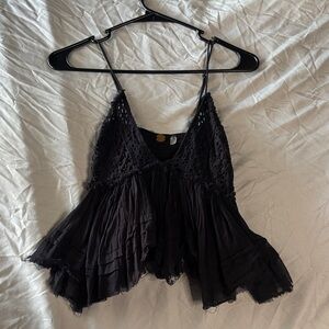 Free People Black Crochet & Gauze Tiered Camisole